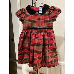 Girl’s Silk Plaid w/ Velvet Collar Formal Christmas Holiday Dress with Bloomers